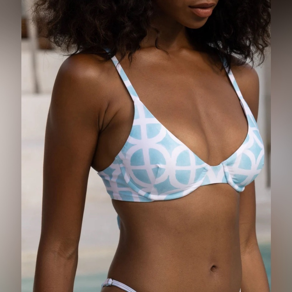 NEW! Kenny Flowers The Maldives Underwire Bikini Top Blue SZ DD cup